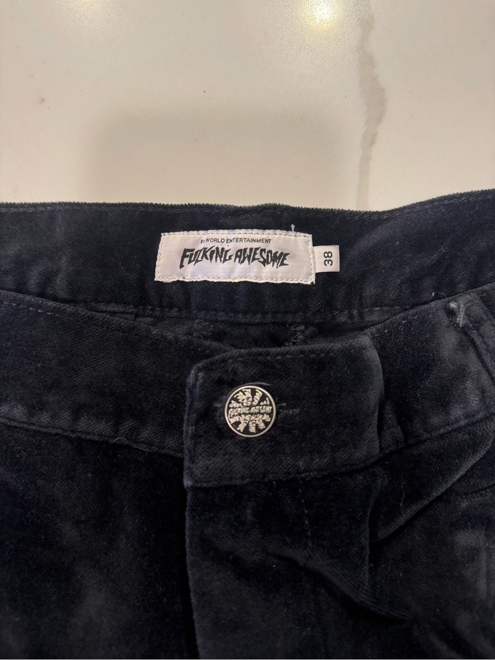 FA Black Velvet Men’s Straight Jeans with Branded Button